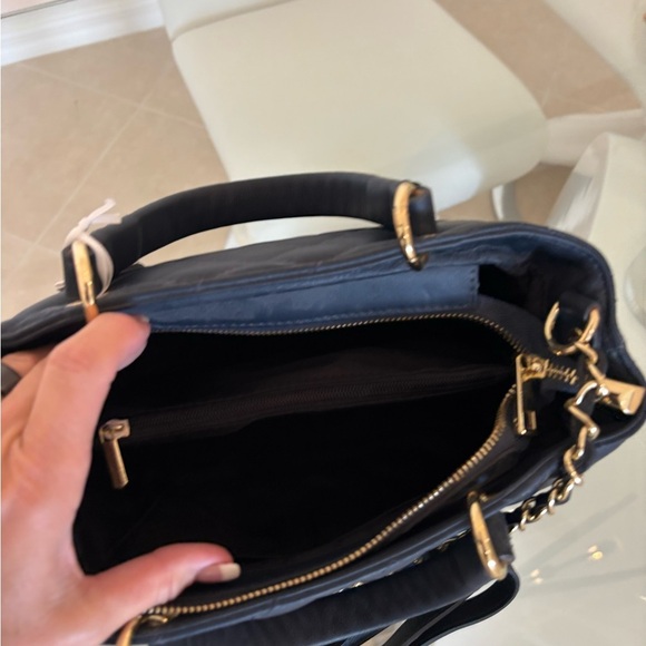 Black and Gold Quilted Leather Shoulder Bag with Chain Straps - Picture 7 of 7